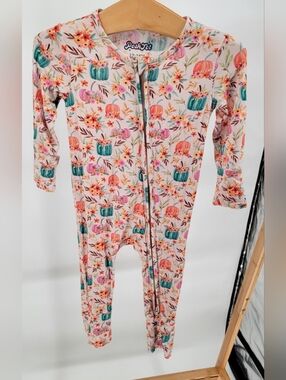 Posh Tot Bamboo Fall Thanksgiving Pumpkin Floral Convertible Pajamas 12-18M
